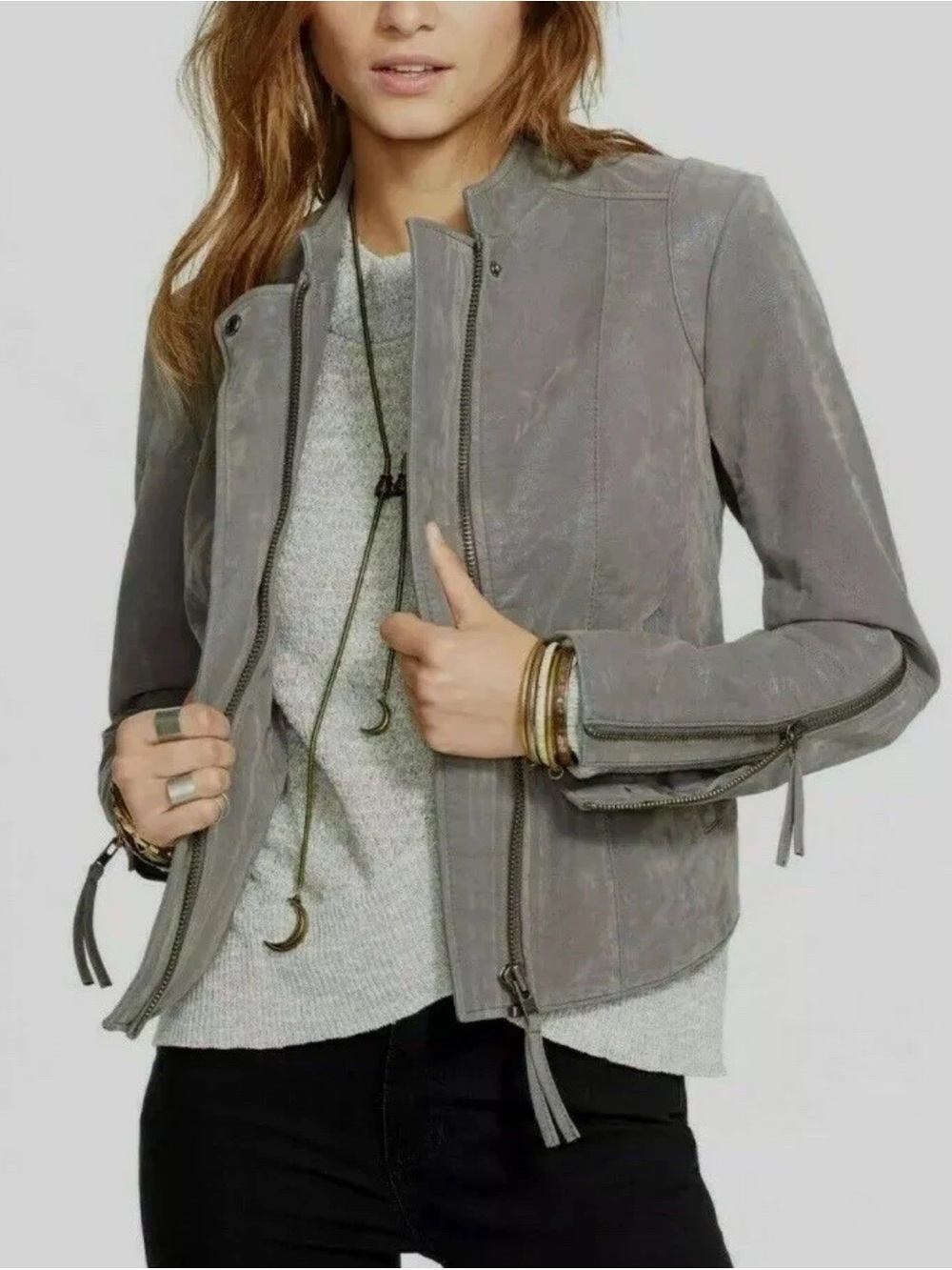 Free People faux leather Gray  Zip Moto Jacket size 6